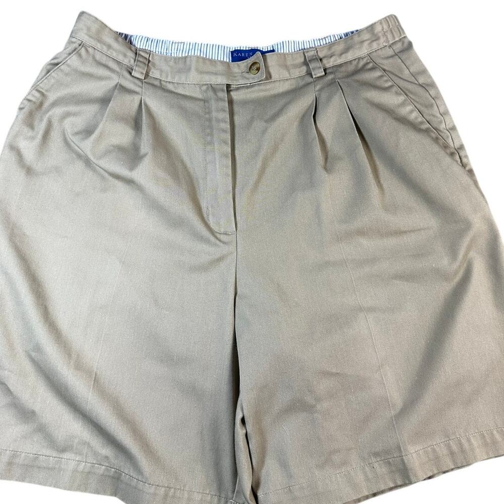 Karen Scott Sport Shorts Womens 12 Beige Khaki Elastic Waist 8” Inseam